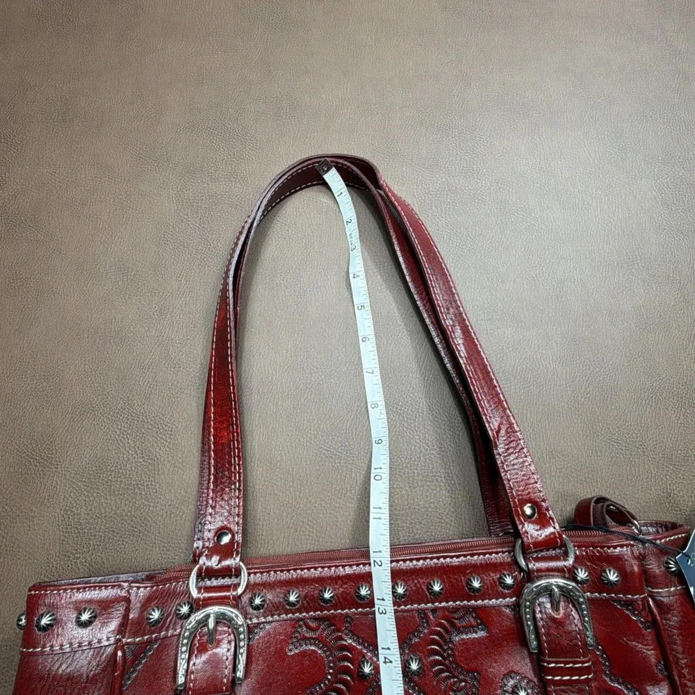 Vintage AMERICAN WEST Shoulder Bag STUDDED Rich Burgundy Red Leather Purse New!!
